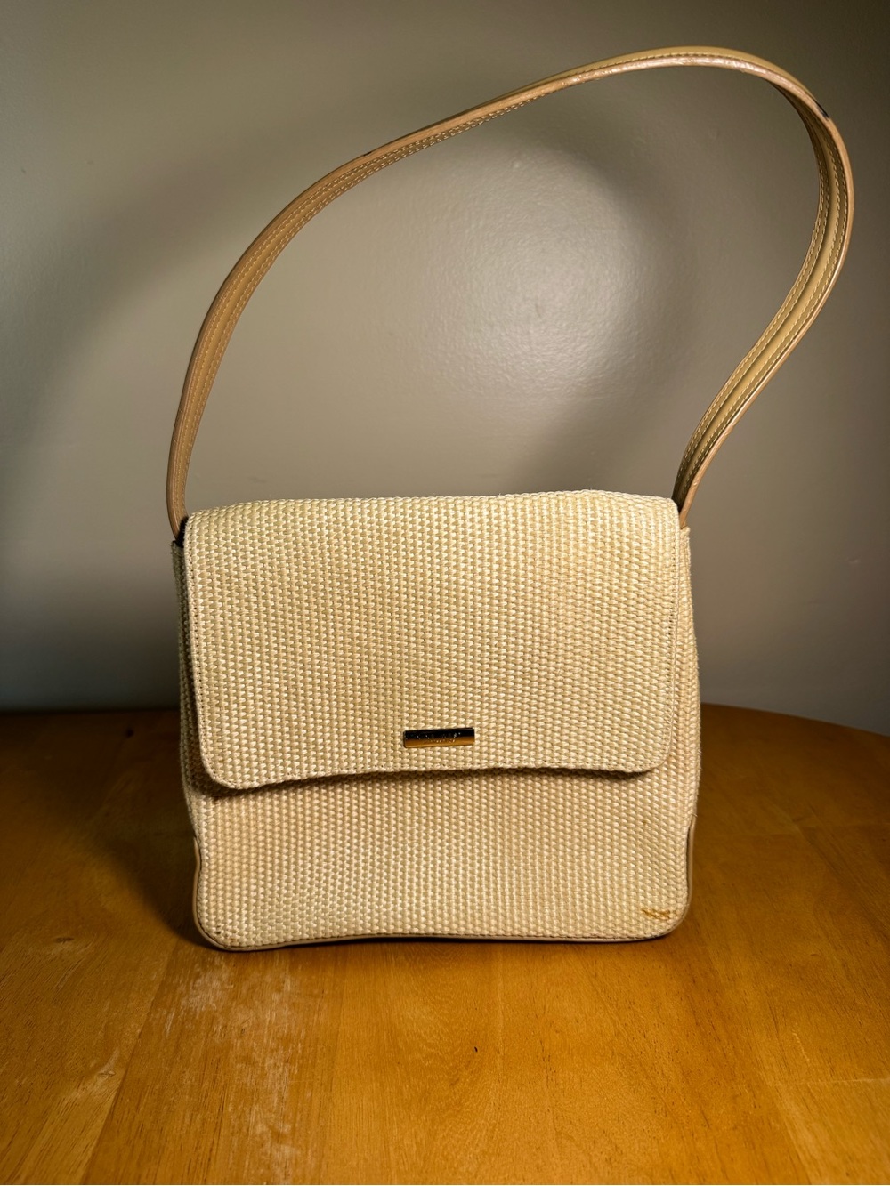 Nine West Cream Woven Shoulder Bag with Tan Strap